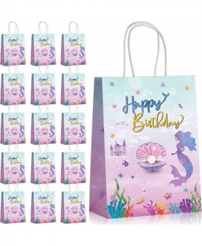 16 Pieces Mermaid Party Favor Bags Paper Girls Birthday Present Bag Goodie Candy Treat Bags with Handles Little Mermaid Theme...