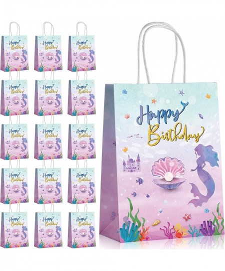 16 Pieces Mermaid Party Favor Bags Paper Girls Birthday Present Bag Goodie Candy Treat Bags with Handles Little Mermaid Theme...