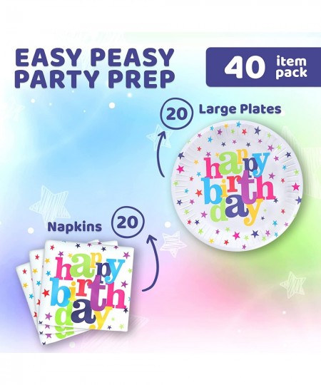 40 PCS Happy Birthday Plates & Napkins Set for 20 People-Sturdy Birthday Party Supplies Pack with Large Paper Plates and Napk...