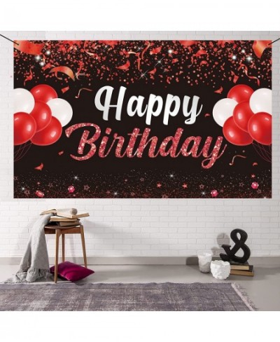 Happy Birthday Banner Backdrop - Red Black Birthday Party Decorations Birthday Party Supplies Kids Men Women Bday Gifts Sign ...