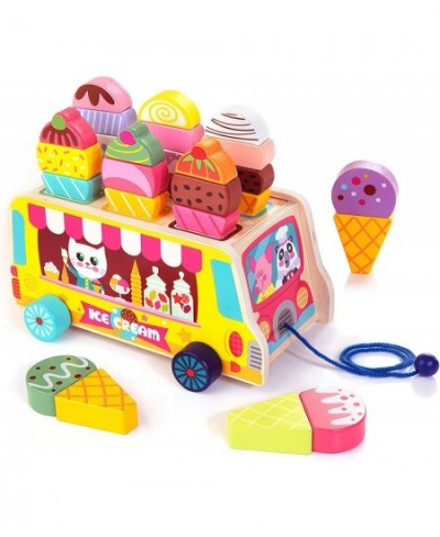 Wooden Ice Cream Truck 28 pcs Magnetic Ice Cream Sweet Treats Pretend Play Food & Accessories Montessori Sorting & Stacking T...