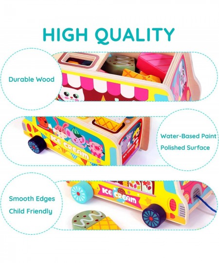 Wooden Ice Cream Truck 28 pcs Magnetic Ice Cream Sweet Treats Pretend Play Food & Accessories Montessori Sorting & Stacking T...