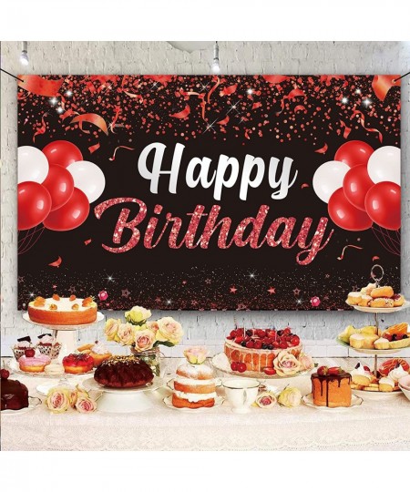 Happy Birthday Banner Backdrop - Red Black Birthday Party Decorations Birthday Party Supplies Kids Men Women Bday Gifts Sign ...