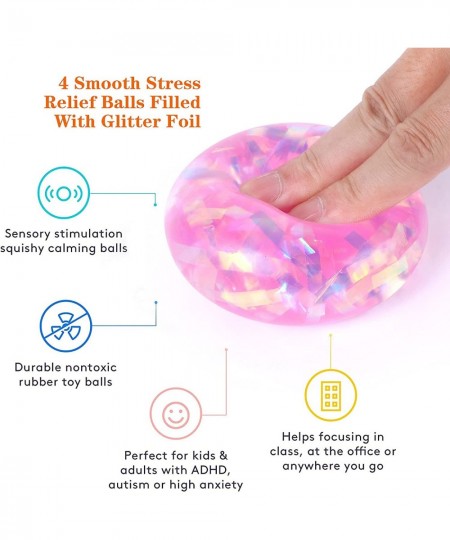 4 PCS Glitter Stress Balls for Adults and Kids Squeeze Colorful Ball Fidget Toy Relieve Stress Sensory Balls for Teens Girls ...