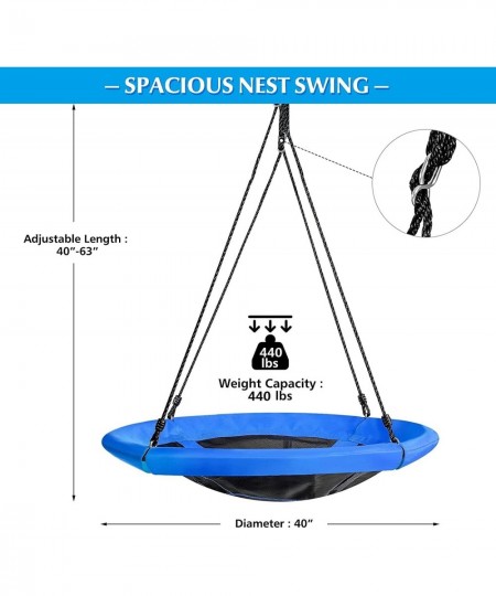 40'' Saucer Tree Swing Round Flying Nest Tree Swing with Oxford Cloth Platform Indoors Outdoors Nest Swing with Adjustable Ha...