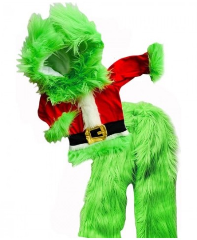 Men's Christmas Cosplay Green Monster Halloween Costumes Santa Claus Hat Tops and Green Hair Face Covering Gloves Outfit $28....