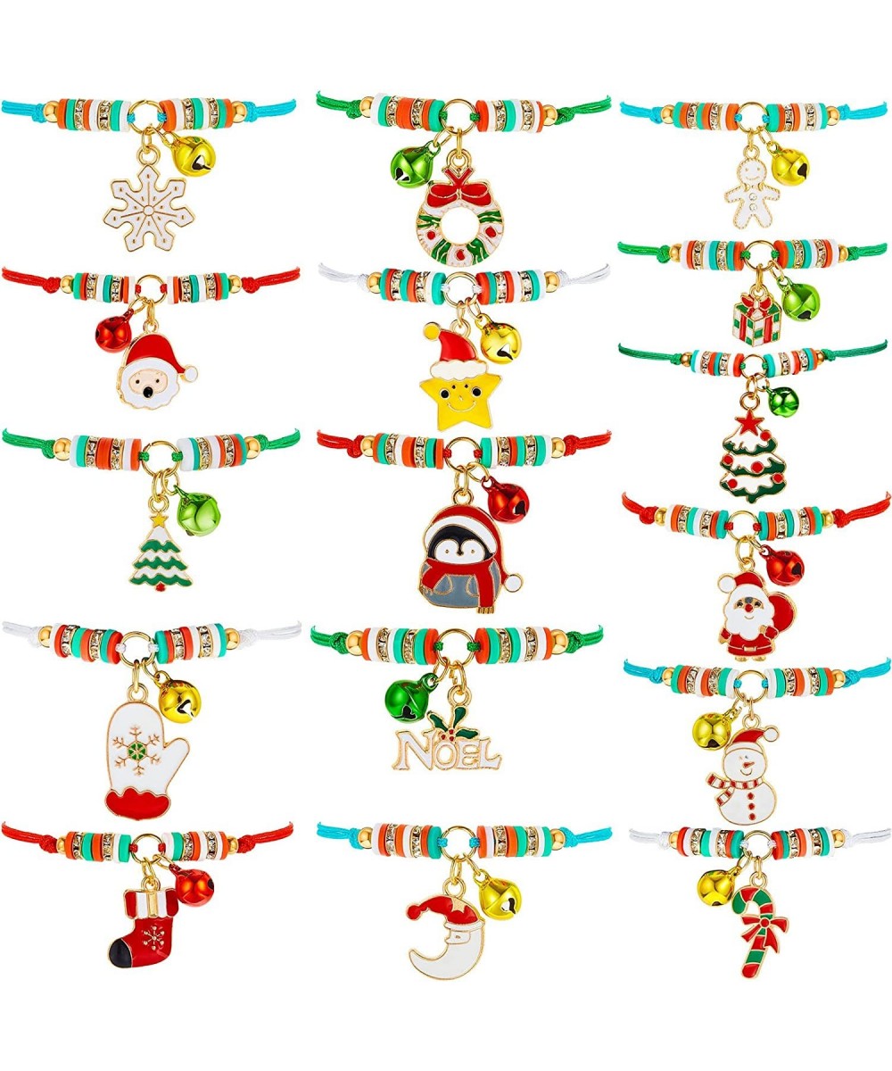 16 Pieces Christmas Friendship Bracelets Adjustable Multicolor Braided Bracelet with Santa Snowflake Xmas Tree Pendants for G...