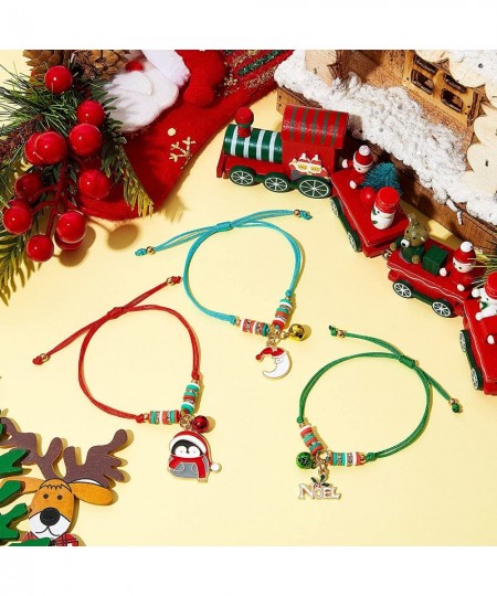 16 Pieces Christmas Friendship Bracelets Adjustable Multicolor Braided Bracelet with Santa Snowflake Xmas Tree Pendants for G...