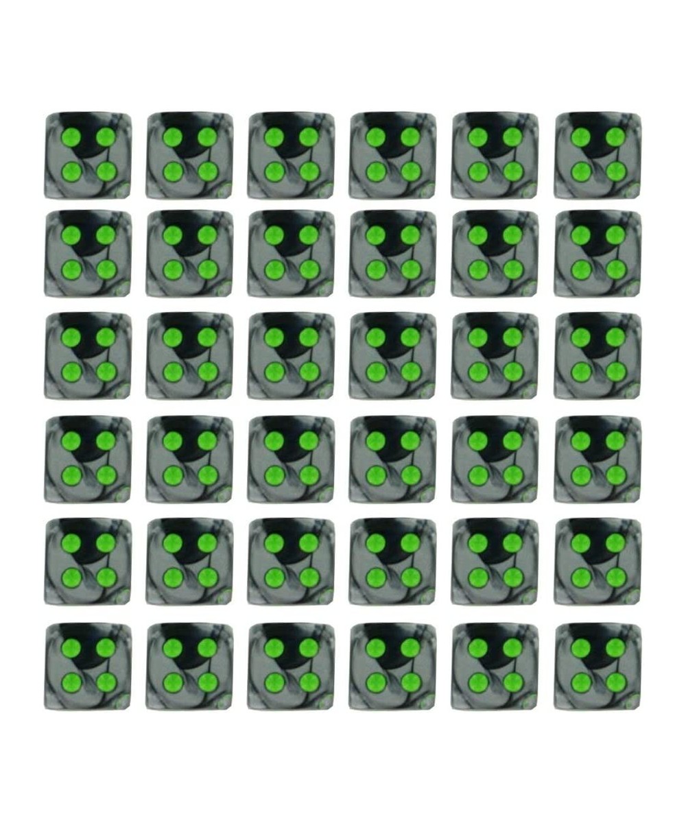 d6 Sets: Gemini Black & Grey / Gray with Green - 12mm Six Sided Die (36) $20.07 - Game Accessories