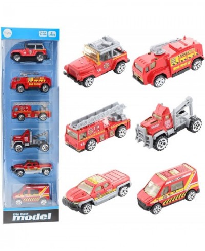 6Pcs Mini Die Cast Car 1/64 Scale Alloy Fire Truck Vehicle Metal Model Toy Set Ladder Truck Water Tower Truck Ambulance Trans...