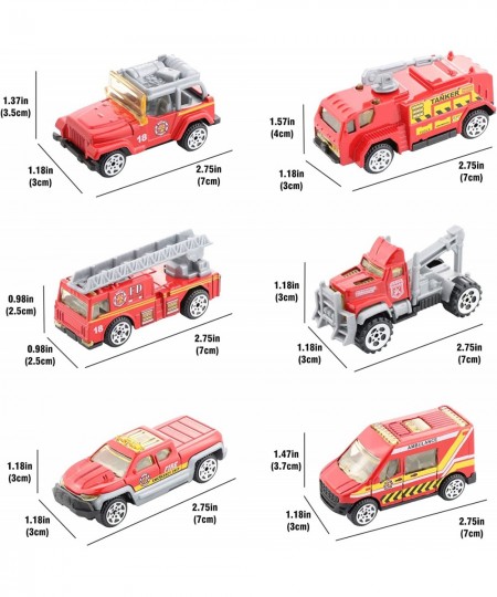 6Pcs Mini Die Cast Car 1/64 Scale Alloy Fire Truck Vehicle Metal Model Toy Set Ladder Truck Water Tower Truck Ambulance Trans...