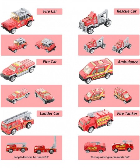 6Pcs Mini Die Cast Car 1/64 Scale Alloy Fire Truck Vehicle Metal Model Toy Set Ladder Truck Water Tower Truck Ambulance Trans...