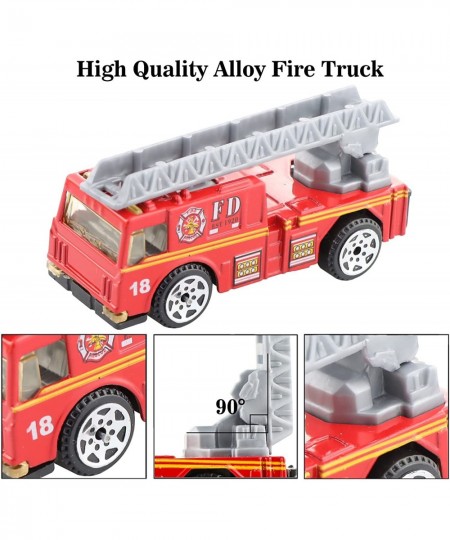 6Pcs Mini Die Cast Car 1/64 Scale Alloy Fire Truck Vehicle Metal Model Toy Set Ladder Truck Water Tower Truck Ambulance Trans...