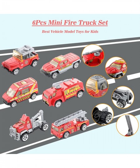 6Pcs Mini Die Cast Car 1/64 Scale Alloy Fire Truck Vehicle Metal Model Toy Set Ladder Truck Water Tower Truck Ambulance Trans...