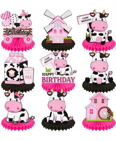 10Pcs Pink Cow Birthday Party Decoration Pink Cow Birthday Party Table Honeycomb Centerpieces for Farm Animal Birthday Party ...