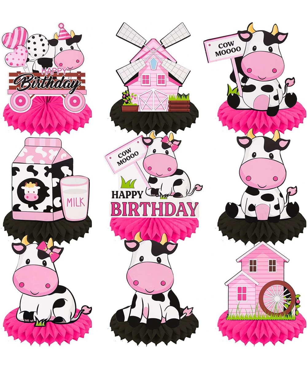 10Pcs Pink Cow Birthday Party Decoration Pink Cow Birthday Party Table Honeycomb Centerpieces for Farm Animal Birthday Party ...