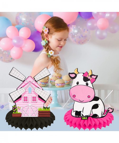 10Pcs Pink Cow Birthday Party Decoration Pink Cow Birthday Party Table Honeycomb Centerpieces for Farm Animal Birthday Party ...