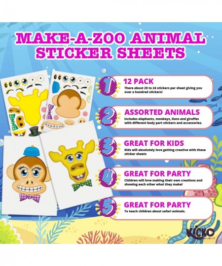 Make-a-Zoo Animal Sticker Book -12 Pack - Stickers for Kids Arts Parties Birthdays Party Favors Crafts School Daycare Christm...