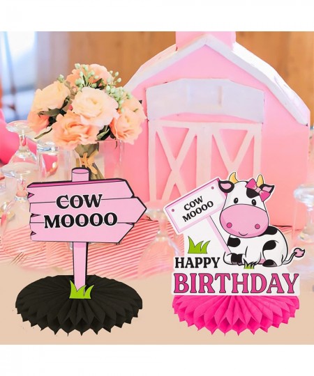 10Pcs Pink Cow Birthday Party Decoration Pink Cow Birthday Party Table Honeycomb Centerpieces for Farm Animal Birthday Party ...