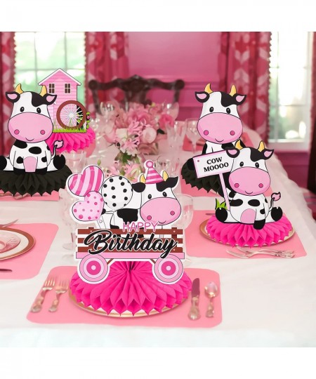 10Pcs Pink Cow Birthday Party Decoration Pink Cow Birthday Party Table Honeycomb Centerpieces for Farm Animal Birthday Party ...