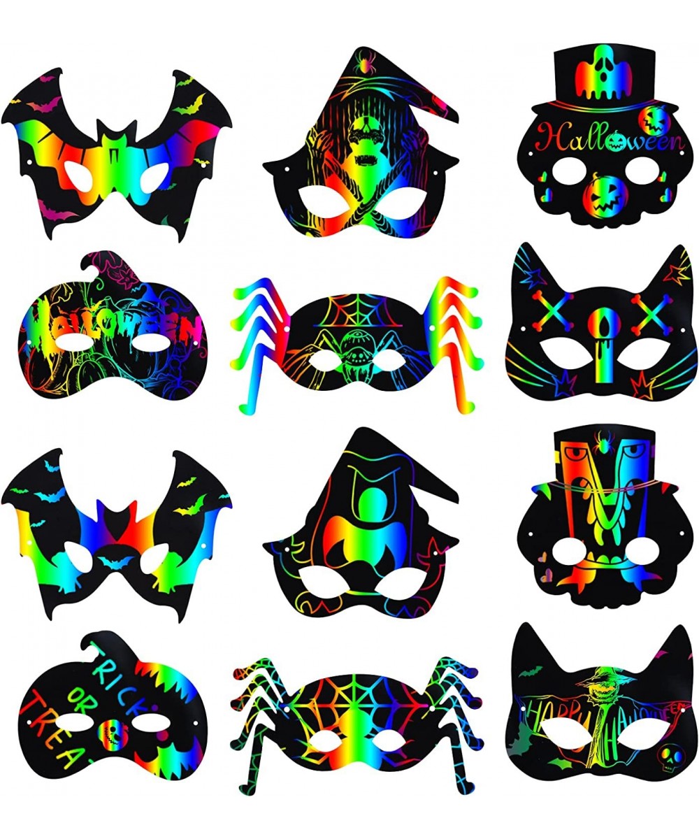 Halloween Crafts for Kids 30Pcs Halloween Scratch Art for Kids Halloween Masks 6 Different Types Rainbow Scratch Paper for Ha...