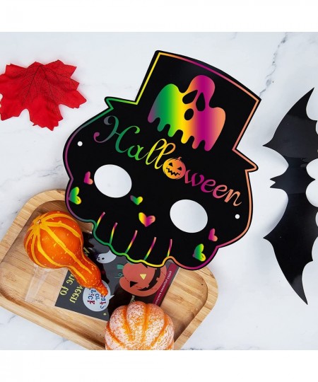 Halloween Crafts for Kids 30Pcs Halloween Scratch Art for Kids Halloween Masks 6 Different Types Rainbow Scratch Paper for Ha...