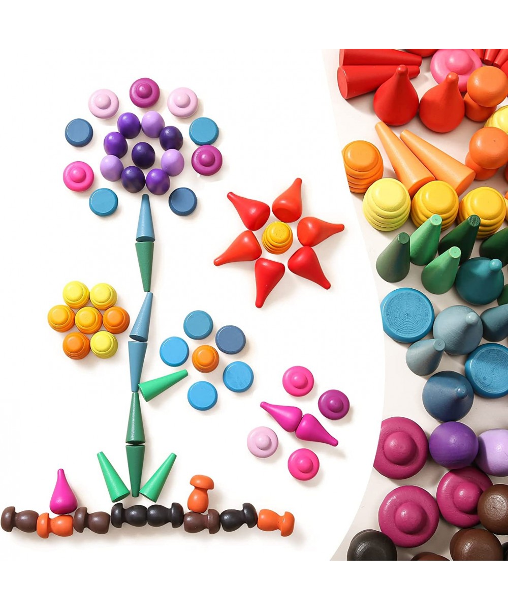 81 PCS Loose Parts Play Materials Wooden Rainbow Stacking Toy for Toddlers Preschool Learning Educational Shape Sorting Senso...