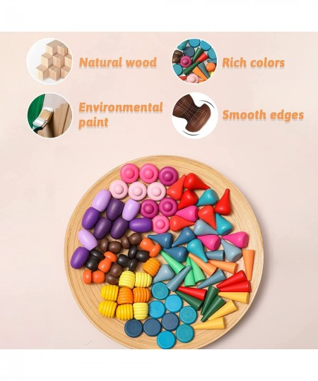 81 PCS Loose Parts Play Materials Wooden Rainbow Stacking Toy for Toddlers Preschool Learning Educational Shape Sorting Senso...