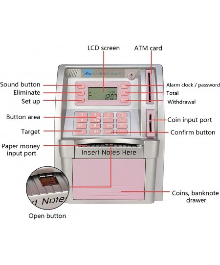 ATM Savings Bank Digital Piggy Money Bank Machine Mini ATM Savings Bank for Real Money for Kids Electronic Safe Box Practical...