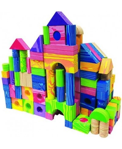 (7677CW Foam Building Blocks for Toddlers Brightly Colored Wood Grain Design 150 Pieces $64.98 - Toy Stacking Block Sets