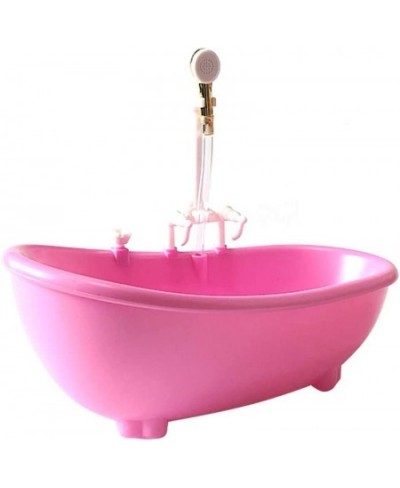 1Pcs Doll Bathtub Toy Electric Water Spraying Bathtub Toy Doll Tub with Shower Head for Dollhouse Doll ( Pink/ Without Batter...