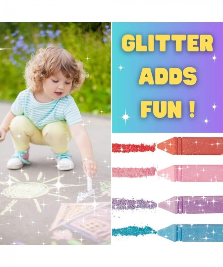 Sidewalk Chalk 32-Piece Art Set - BIG BOLD Colors Includes 4 Glitter Chalk That Sparkle Square Non-Roll Kids Chalk Washable $...