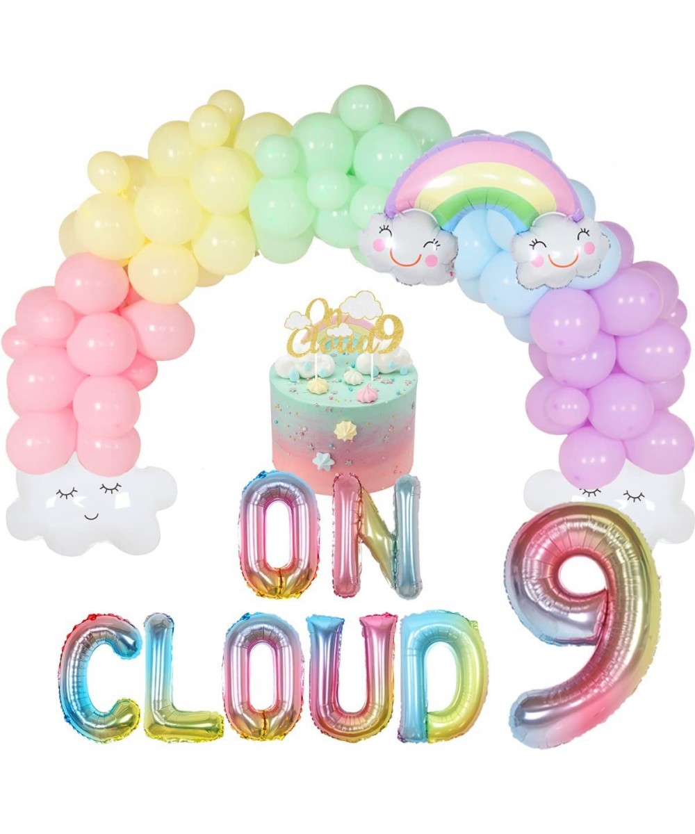 On Cloud 9 Birthday Decorations for Girls Pastel Rainbow Balloon Garland Arch Kit On Cloud 9 Cake Topper/Balloon Banner for S...