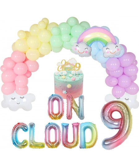 On Cloud 9 Birthday Decorations for Girls Pastel Rainbow Balloon Garland Arch Kit On Cloud 9 Cake Topper/Balloon Banner for S...