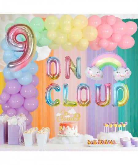 On Cloud 9 Birthday Decorations for Girls Pastel Rainbow Balloon Garland Arch Kit On Cloud 9 Cake Topper/Balloon Banner for S...