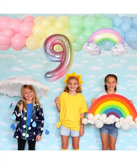 On Cloud 9 Birthday Decorations for Girls Pastel Rainbow Balloon Garland Arch Kit On Cloud 9 Cake Topper/Balloon Banner for S...