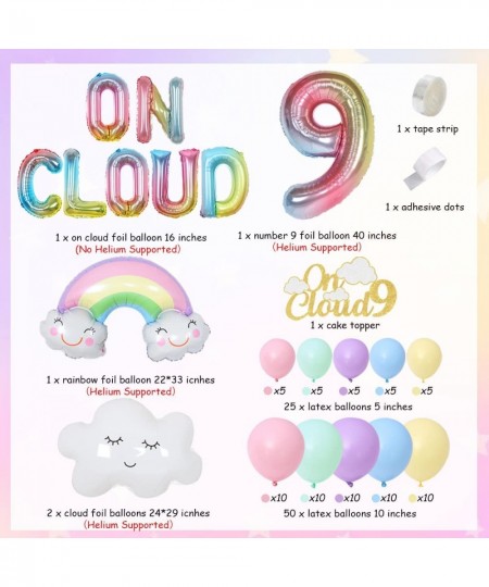 On Cloud 9 Birthday Decorations for Girls Pastel Rainbow Balloon Garland Arch Kit On Cloud 9 Cake Topper/Balloon Banner for S...