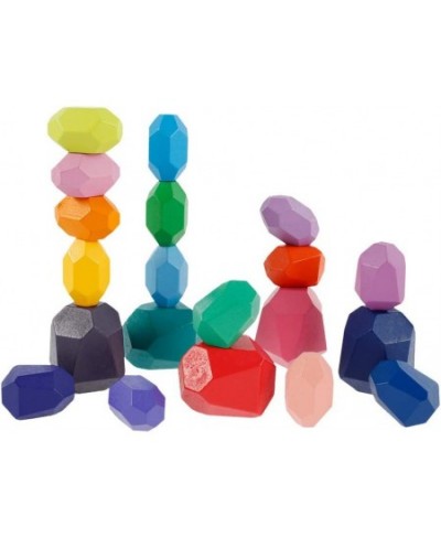 20PCS Wooden Balancing Stacking Stones Rocks Wooden Balancing Building Blocks Colored Stones Stacking Game Rock Blocks Toy Pr...