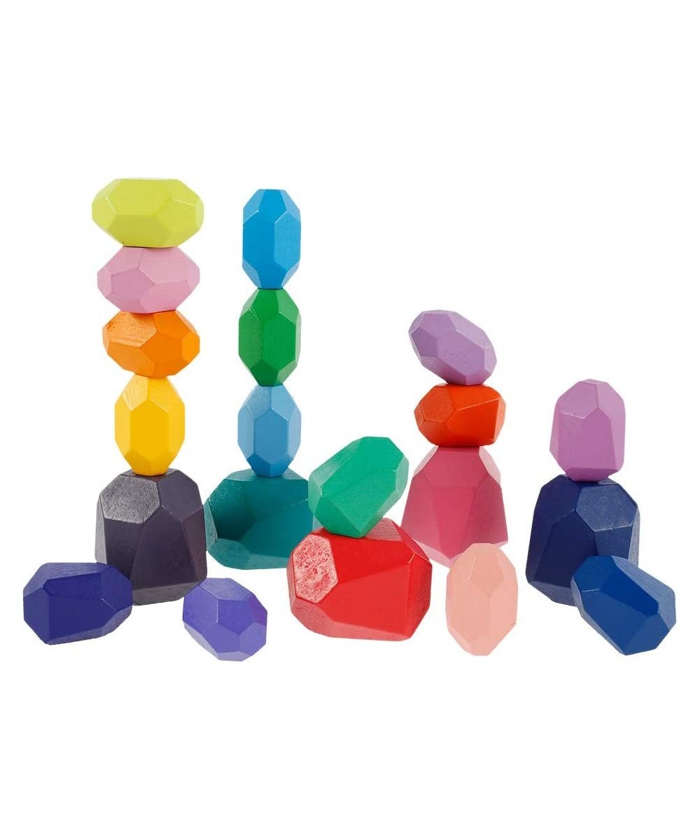 20PCS Wooden Balancing Stacking Stones Rocks Wooden Balancing Building Blocks Colored Stones Stacking Game Rock Blocks Toy Pr...