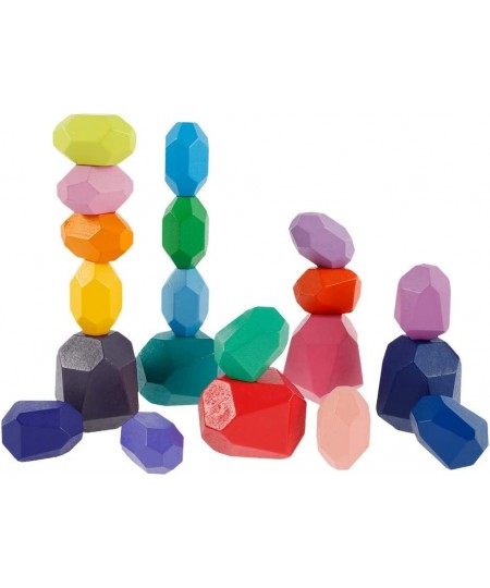 20PCS Wooden Balancing Stacking Stones Rocks Wooden Balancing Building Blocks Colored Stones Stacking Game Rock Blocks Toy Pr...