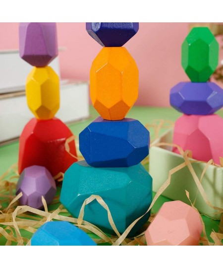 20PCS Wooden Balancing Stacking Stones Rocks Wooden Balancing Building Blocks Colored Stones Stacking Game Rock Blocks Toy Pr...