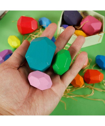 20PCS Wooden Balancing Stacking Stones Rocks Wooden Balancing Building Blocks Colored Stones Stacking Game Rock Blocks Toy Pr...