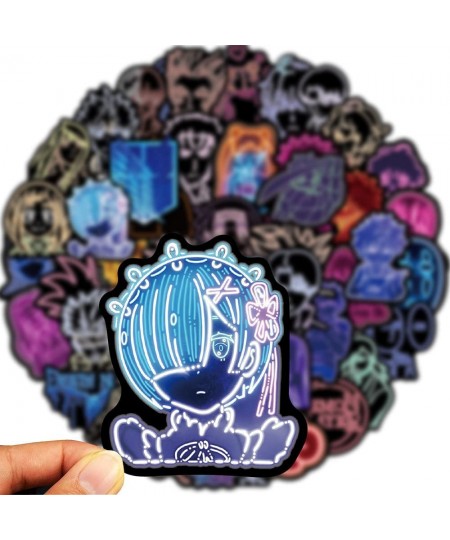 50 PCS Anime Stickers Mixed Pack Neon Style Anime Stickers Vinyl Waterproof Stickers for Water Bottles Laptop Skateboard Comp...