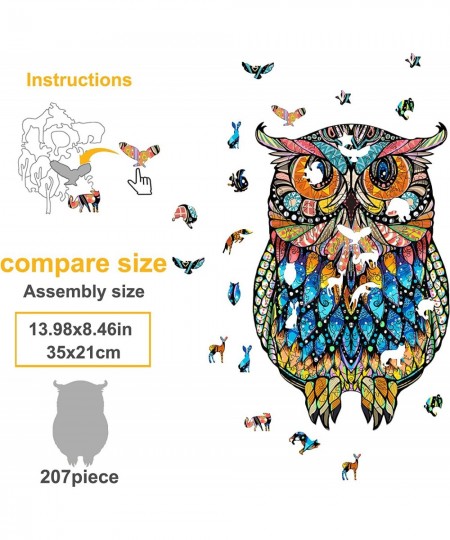 Wooden Puzzles for Adults Owl Puzzle 207 Unique Shaped Jigsaw Pieces - Colorful Animal Best Gift for Children and Teens Fun F...