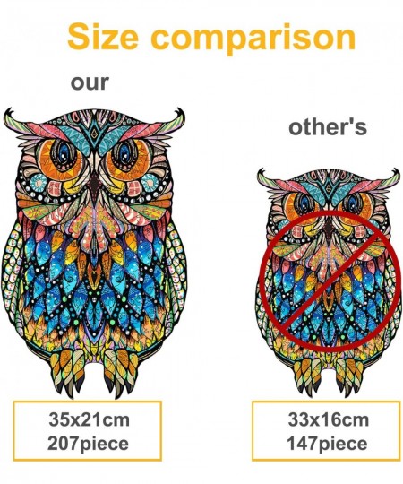 Wooden Puzzles for Adults Owl Puzzle 207 Unique Shaped Jigsaw Pieces - Colorful Animal Best Gift for Children and Teens Fun F...