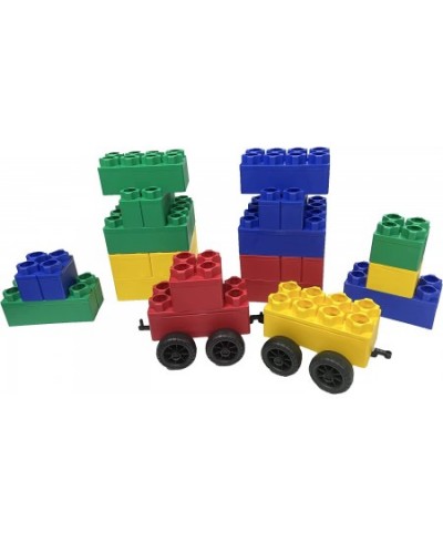 Jumbo Blocks 24PC 2CAR | Made in The USA | 20 Large Blocks | 4 Small Blocks | 4 Colors Red Yellow Green Blue | Plus 2 Train c...