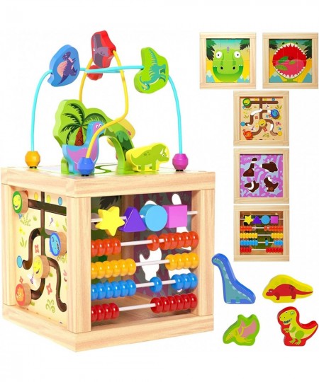 Wooden Baby Activity Cube for Toddlers 1-3 Montessori Toys Bead Maze Dinosaur Center Blocks Shape Sorter Learning Toys 12-18 ...