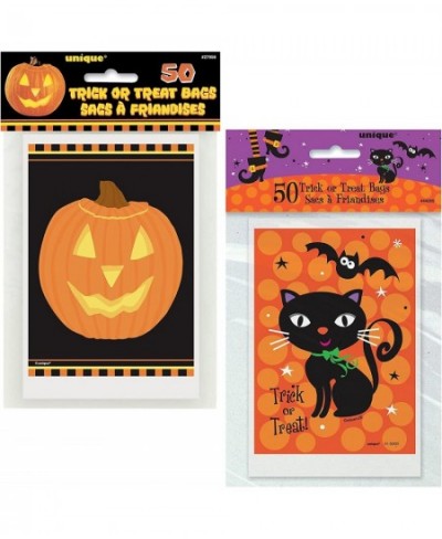 100 Total Count Halloween Trick or Treat Bags Bundle | 2 Packs of 50 Count Bags | Jack-O-Lantern and Black Cat 4" x 6" | Kids...