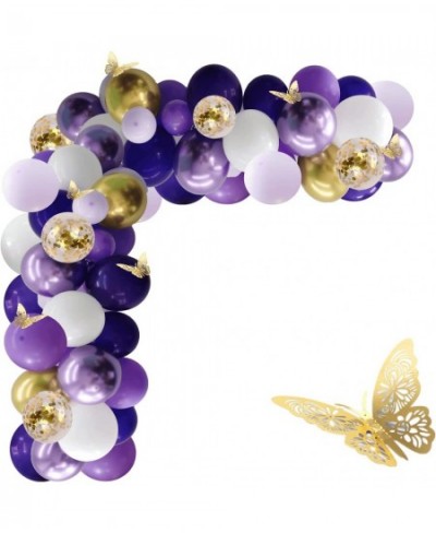 132 Pcs Purple Balloon Garland Kit Purple Latex Balloons Purple Balloon Arch Kit Purple And Gold With Gold Butterflies for We...