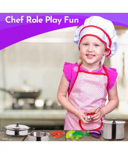 Kids Apron and Chef Hat Set for Girls and Boys. for Pretend Role Play Cooking Baking Painting and Gardening. Featuring Long S...